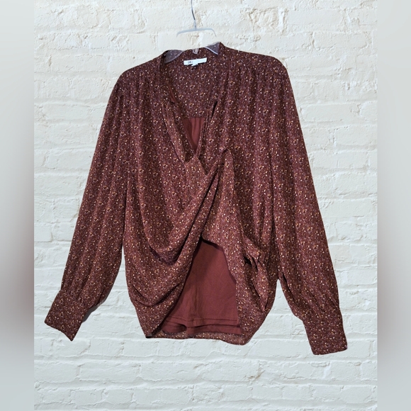 'DR 2' by Daniel Rainn burgundy blouse lined, flowers, tie neck, Sz. XXL - Picture 5 of 7